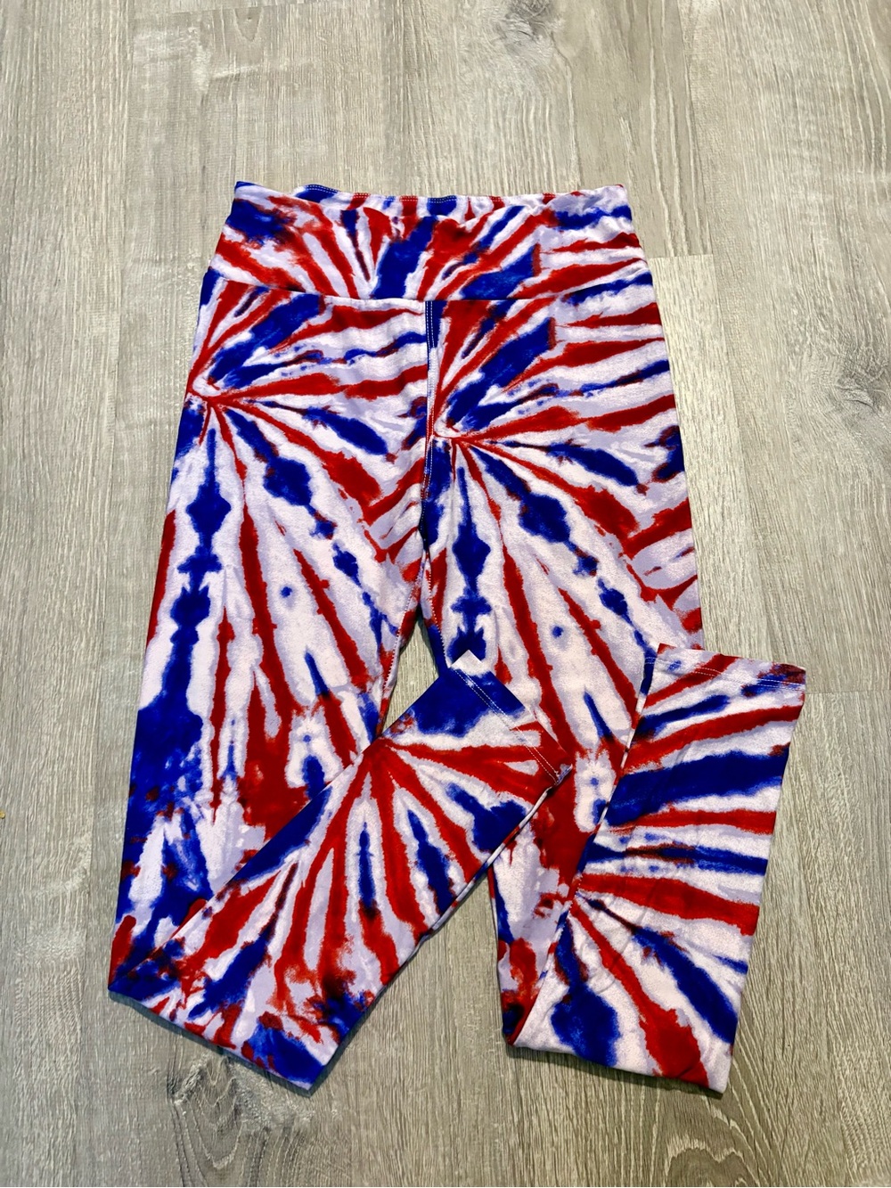 LuLaRoe Red, Blue & White Spiral Tie-Dye Leggings - Kids
